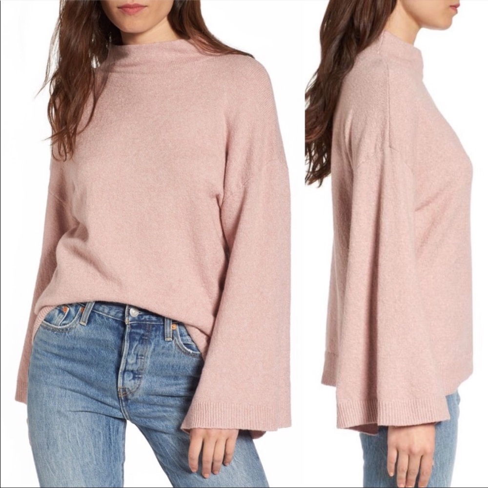 BP Soft Dusty Pink Bell Dolman Sleeve Mock Neck Sweater from Nordstrom